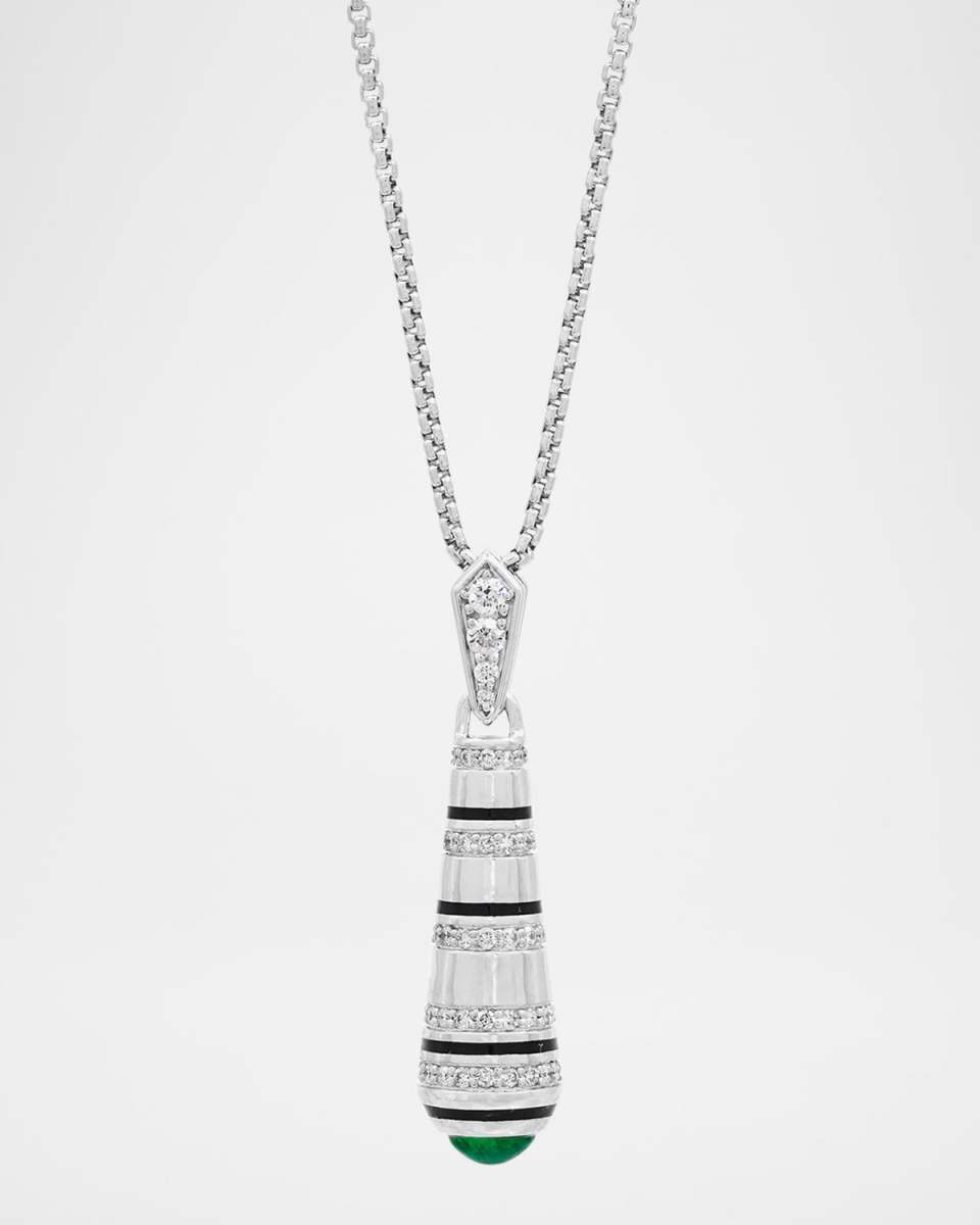 Mushabak 18K White Gold Pendant Necklace with Diamonds and Emeralds